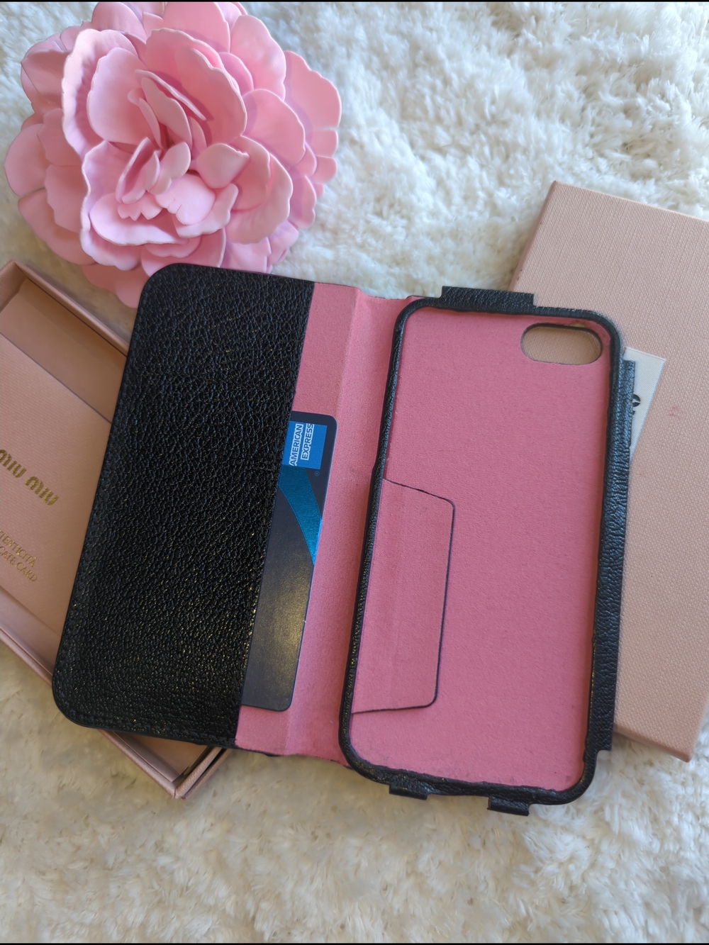 Miu Miu Authentic Black Pebbled Leather Phone Wallet with Gold Logo + Box Card - Picture 4 of 6